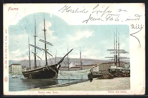 AK Fiume, Hafen vom Molo