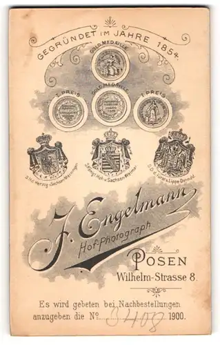 Fotografie J. Engelmann, Posen, Wilhelm-Str. 8, königliche Wappen Sachsen-Meiningen, Sachsen-Weimar, Lippe-Detmold