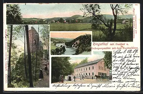 AK Ringethal, Ortsansicht mit Gasthof, Raubschloss