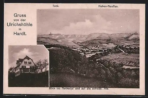 AK Hardt, Gasthaus Ulrichshöhle, Neckartal, schwäbische Alb mit Teck und Hohen-Neuffen