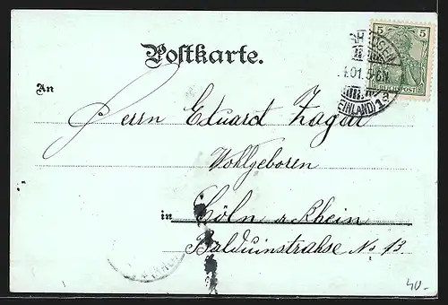Mondschein-Lithographie Oberhausen, Strassenpartie, Markt, Kriegerdenkmal, Wappen