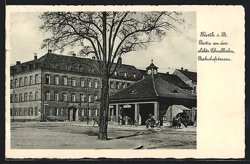 AK Fürth i. B., Bahnhofstrasse, Partie an der elektrischen Schnellbahn, Pavillon, Kiosk