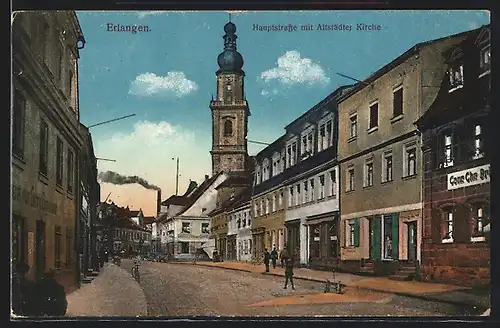 AK Erlangen, Hauptstrasse mit Altstädter Kirche