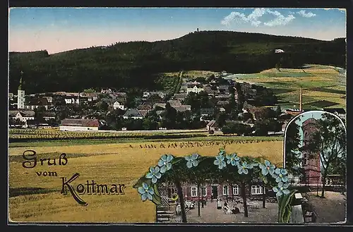 AK Walddorf i. Sa., Ortsansicht, Gasthaus Kottmarberg mit Kottmarturm