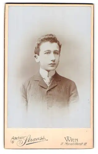 Fotografie Strauss, Wien, junger Bub mit Stehkragen und kräftigem Haar