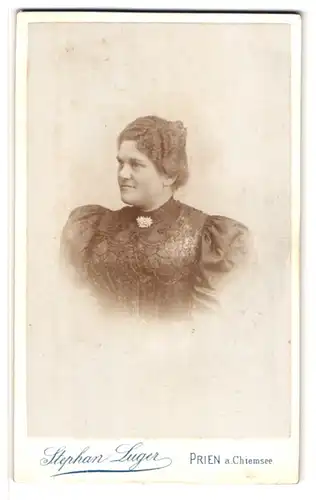 Fotografie Stephan Luger, Prien a. Chiemsee, Portrait bürgerliche Dame im Kleid mit Kragenbrosche