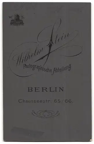 Fotografie Wilhelm Stein, Berlin, Junge Frau im dunklen Kleid mit zusammengestecktem Haar