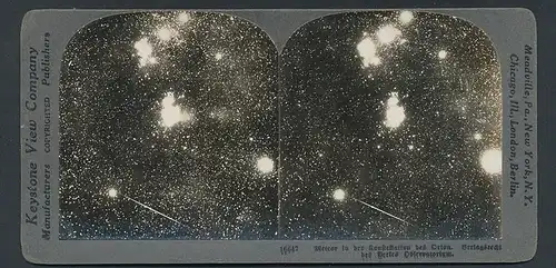 Stereo-Fotografie Keystone View Company, Meadville /Pa, Meteor in der Konstellation des Orion, Yerkes Observatorium