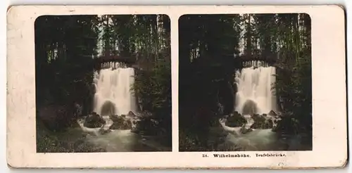 Stereo-Fotografie Ansicht Wilhelmshöhe, Wassefall an der Teufelsbrücke