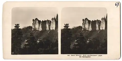 Stereo-Fotografie Ansicht Bastei, Blick vom Gansfelsen gegen Basteigebiet