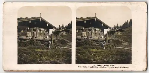 Stereo-Fotografie Ansicht Gindelalp /Bayr. Hochwald, Gindelalp-Sennhütte zwischen Tegern- und Schliersee