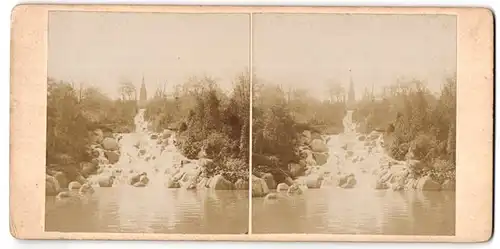 Stereo-Fotografie Ansicht Berlin-Kreuzberg, Wasserfall auf dem Kreuzberg, Viktoriapark