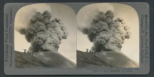 Stereo-Fotografie Keystone View Company, Meadville /Pa, Ansicht Java, Vulkanausbruch