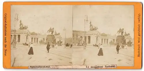 Stereo-Fotografie Ansicht Berlin, Passanten am Nationaldenkmal Kaiser Wilhelm I.