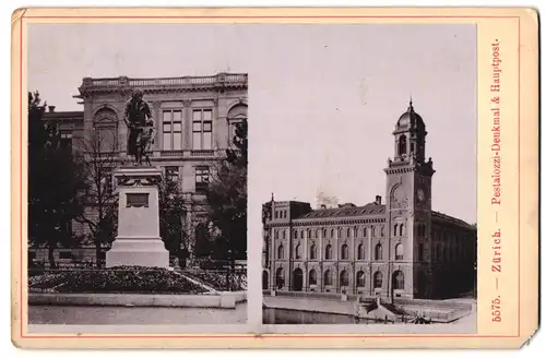 Fotografie Ansicht Zürich, Pestalozzi-Denkmal und Hauptpost