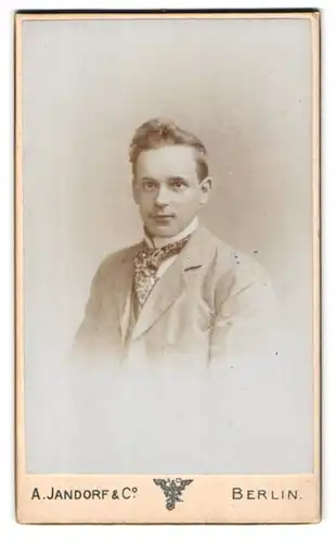 Fotografie A. Jandorf & Co., Berlin, Portrait junger Mann im Anzug mit Krawatte