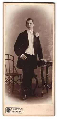 Fotografie A. Jandorf & Co., Berlin, Portrait junger Mann in Abendgarderobe