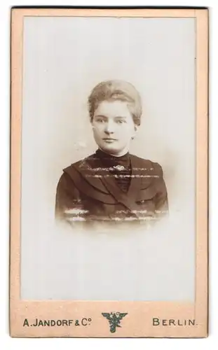 Fotografie A. Jandorf & Co., Berlin-C, Spittelmarkt 16 /17, Portrait junge Frau mit zusammengebundenem Haar