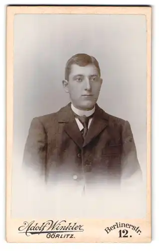Fotografie Adolf Winkler, Görlitz, Berlinerstr. 12, Portrait charmanter junger Mann in Krawatte und Jackett