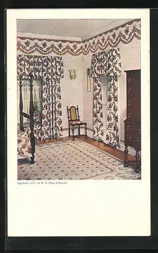 AK Biedermeier Zimmer mit Bett, Kommode und Stuhl