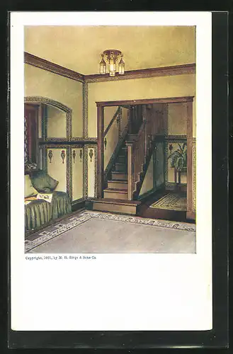 AK Biedermeier Zimmer mit Sofa und Treppe