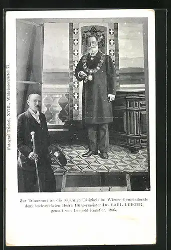 AK Erinnerung an die 30jährige Tätigkeit von Bürgermeister Carl Lueger im Wiener Gemeinderat