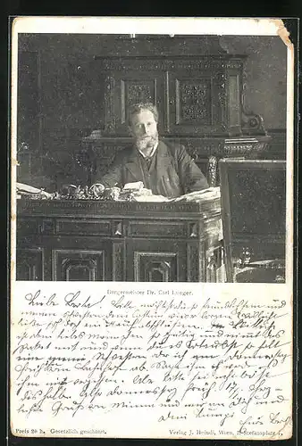 AK Bürgermeister Carl Lueger am Schreibtisch sitzend