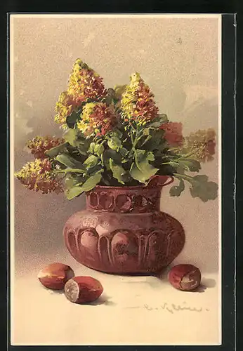 Künstler-AK Catharina Klein: Gelb-Orangene Blumen mit grosser Blüte in einer Vase