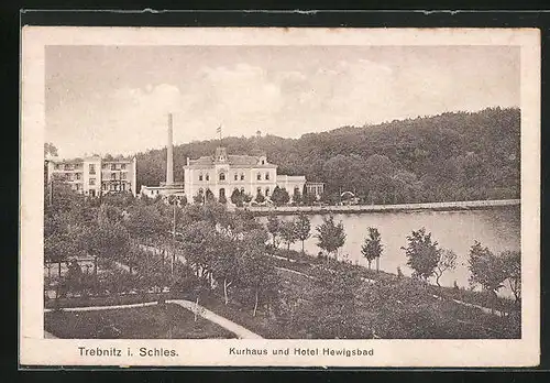 AK Trebnitz, Teilansicht mit Kurhaus und Hotel Hewigsbad