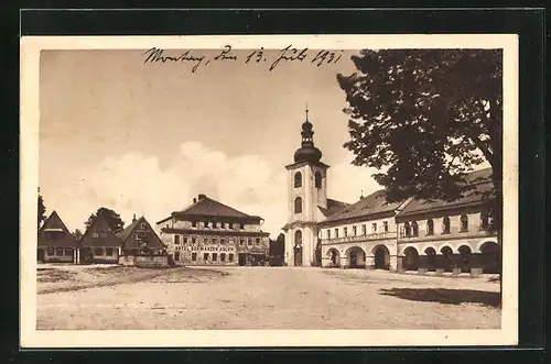 AK Rokitnitz / Rokytnice v Orlickych Horach, Hotel Schwarzer Adler am Marktplatz