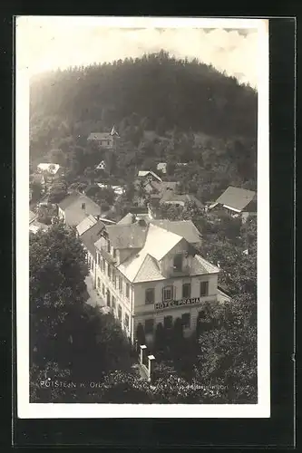 AK Potstein, Dorfansicht von oben mit Hotel Praha