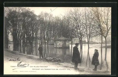 AK Libourne, Les allées Souchet, Pendant les Inondations de Février 1904, Hochwasser