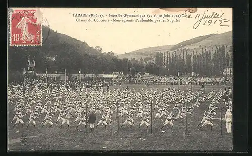 AK Tarare, Fêtes de Gymnastique 1912, Champ du Concours, Mouvements d`ensemble par les Pupilles