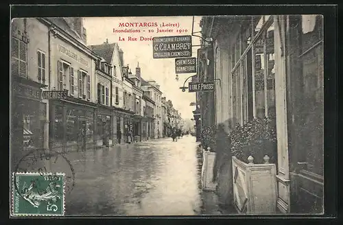 AK Montargis, Inondations 1910, Hochwasser, La Rue Dorée