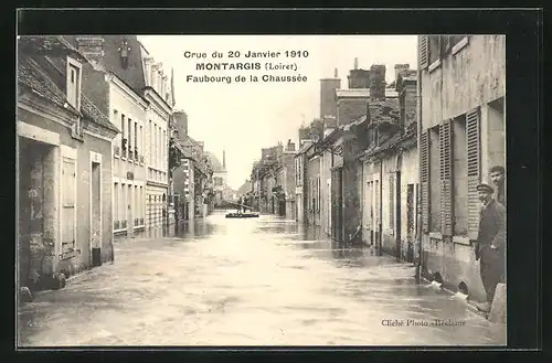 AK Montargis, Inondations 1910, Hochwasser, Faulbourg de la Chaussée
