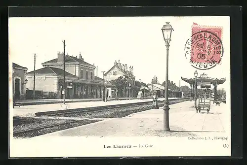 AK Les Laumes, La Gare, Bahnhof von der Gleisseite