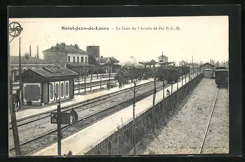 AK Saint-Jean-de-Losne, La Gare du Chemin de Fer P.-L.-M., Bahnhof von der Gleisseite