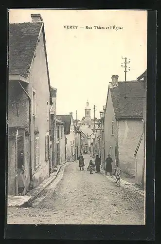 AK Verzy, Rue Thiers et l`Église