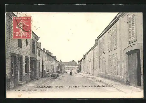 AK Bazancourt, La Rue de Pomacle et la Gendarmerie