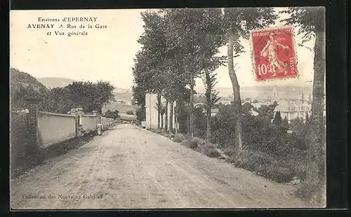 AK Avenay, Rue de la Gare et Vue générale