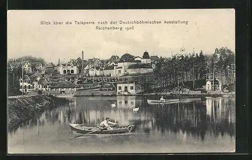 AK Reichenberg, Deutschböhmische Ausstellung 1906, Blick über die Talsperre