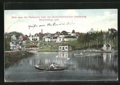 AK Reichenberg, Deutschböhmische Ausstellung 1906, Blick über die Thalsperre