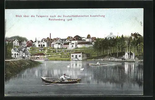AK Reichenberg, Deutschböhmische Ausstellung 1906, Blick über die Talsperre