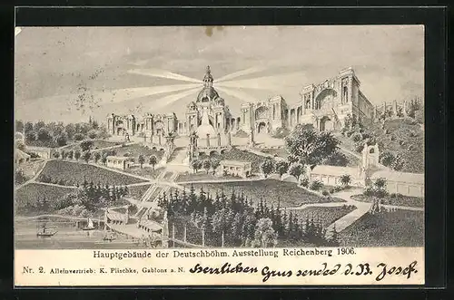 AK Reichenberg, Deutschböhmische Ausstellung 1906, Anlagen vor dem Hauptgebäude