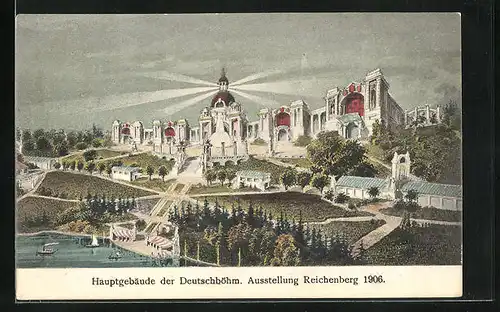 AK Reichenberg, Deutschböhmische Ausstellung 1906, Anlegestelle unter dem Hauptgebäude