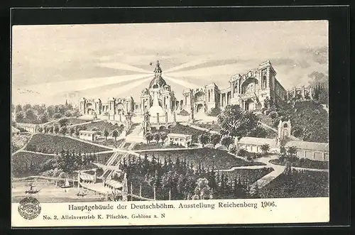 AK Reichenberg, Deutschböhmische Ausstellung 1906, Blick auf das gesamte Hauptgebäude