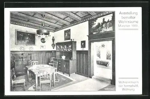 AK München, Ausstellung bemalter Wohnräume 1909 - Wohnzimmer in herrschaftl. Wohnung