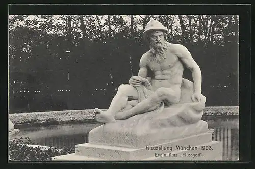 AK München, Ausstellung 1908, Statue Erwin Kurz Flussgott