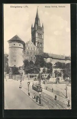 AK Königsberg, Strassenbahn vor der Südseite des königl Schlosses