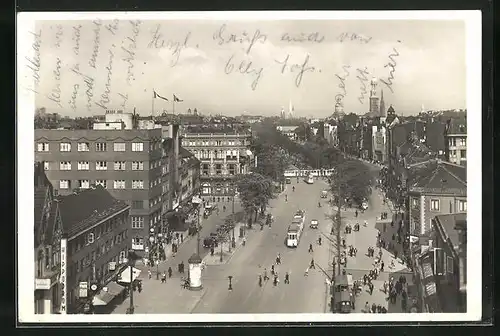 AK Hamburg-St. Pauli, Reeperbahn aus der Vogelschau, Strassenbahn